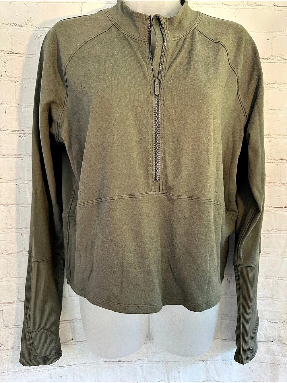 lululemon Brushed Softstreme Half Zip Olive Pullover